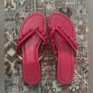 Tory Burch Pom Pom Sandals Flip Flops Barbie Pink Size 5